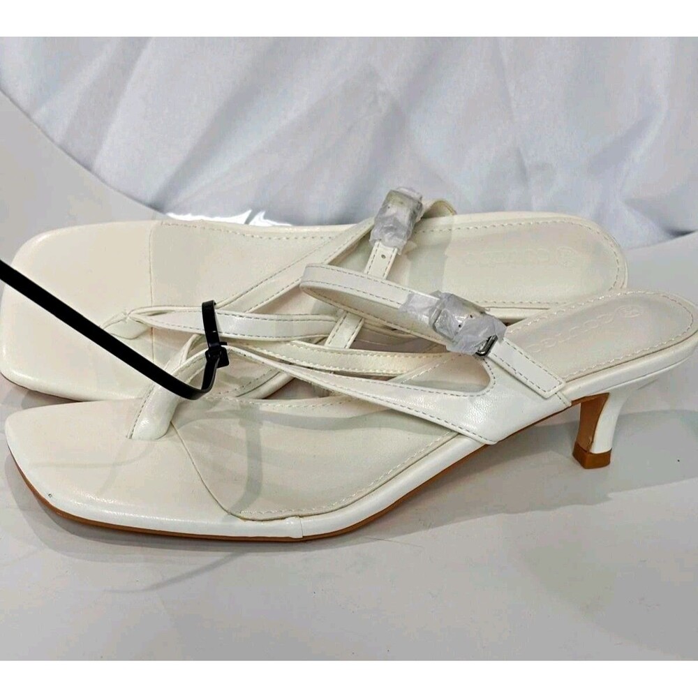 coutgo Women’s White Thong Square Toe Slip On Sandals Size 8.5 Synthetic NWOB